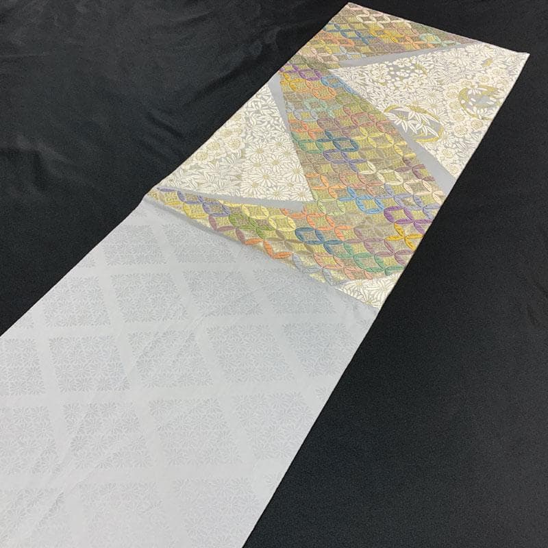 411my64◇唐織 花菱七宝に花尽くし 竹梅 菊 金糸 袋帯◇美品