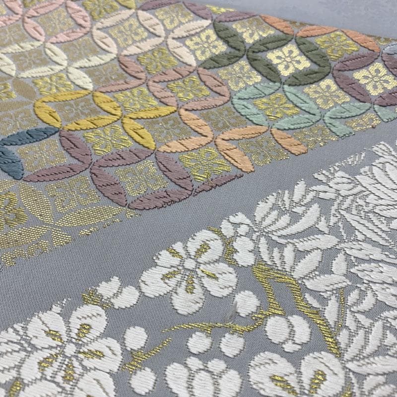 411my64◇唐織 花菱七宝に花尽くし 竹梅 菊 金糸 袋帯◇美品