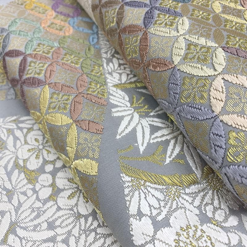 411my64◇唐織 花菱七宝に花尽くし 竹梅 菊 金糸 袋帯◇美品