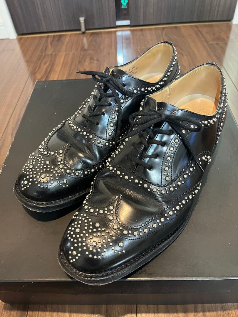 値下げ　チャーチ　メンズBURWOOD スタッズ付き ブラック　美品