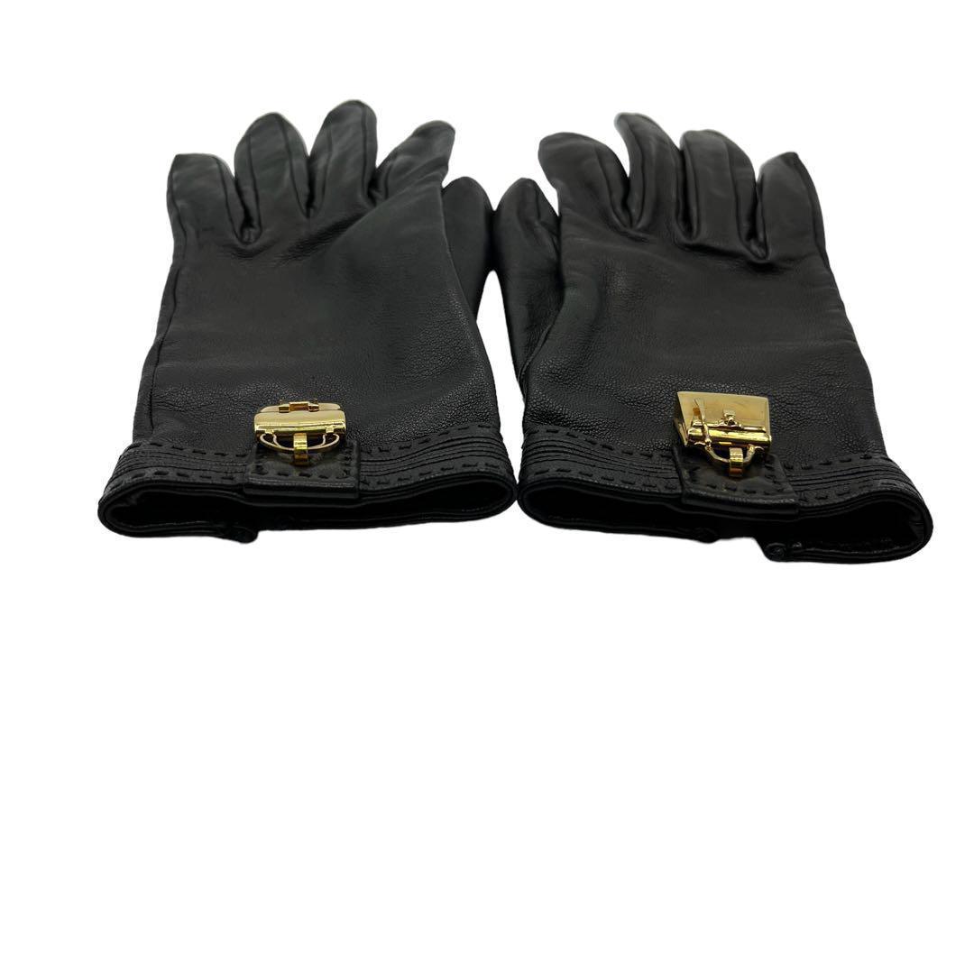 美品 エルメス ラムスキン コンスタンス ケリー 6 グローブ 黒 レディース