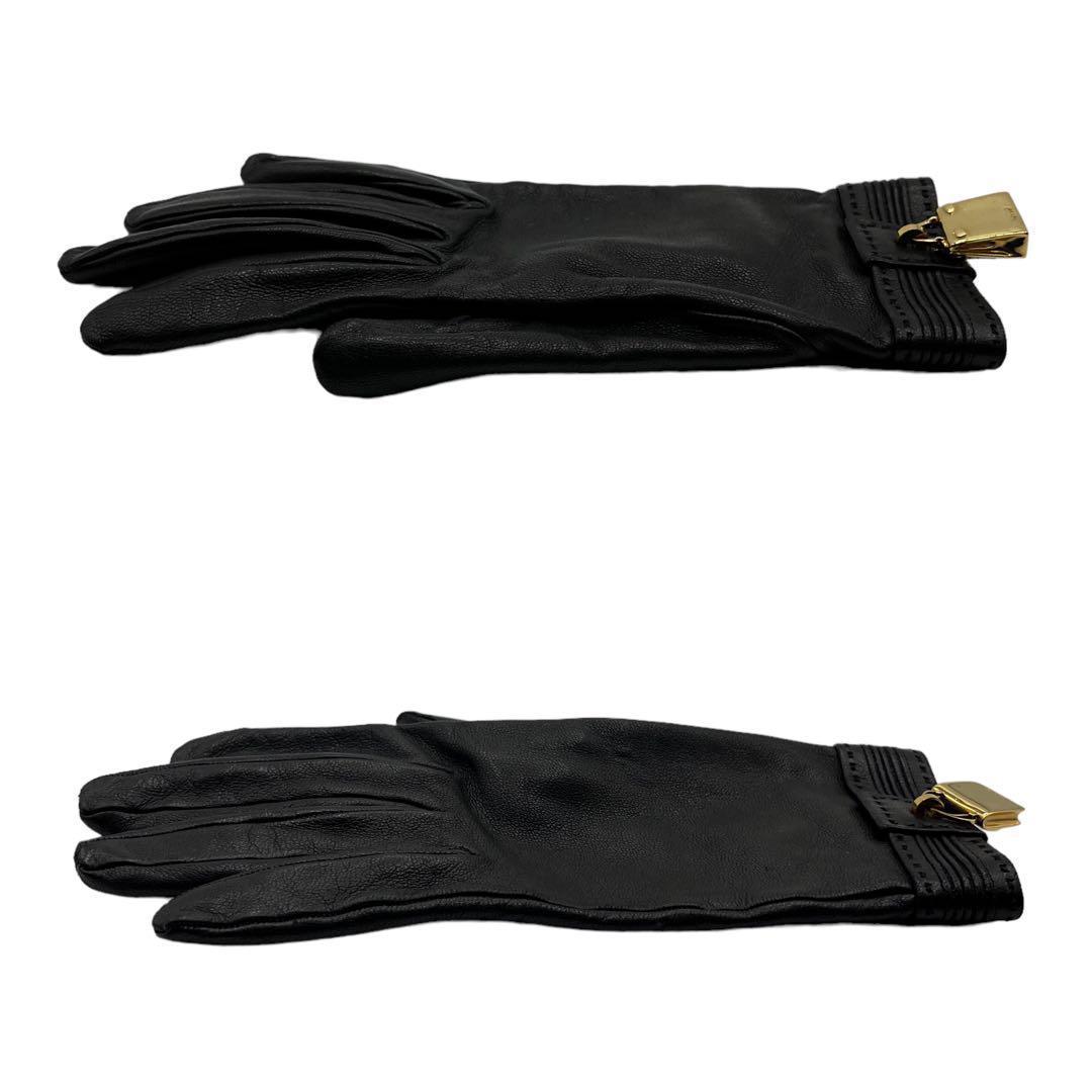 美品 エルメス ラムスキン コンスタンス ケリー 6 グローブ 黒 レディース