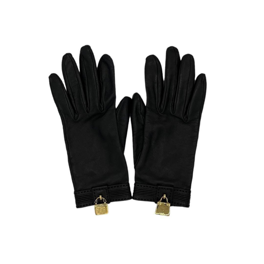 美品 エルメス ラムスキン コンスタンス ケリー 6 グローブ 黒 レディース