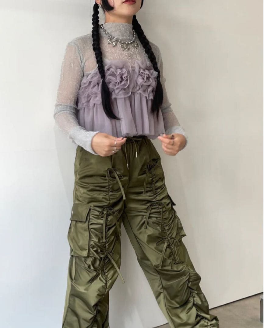 パンツ POPPY-GATHER RIBBON CARGO PANTS (KHAKI)