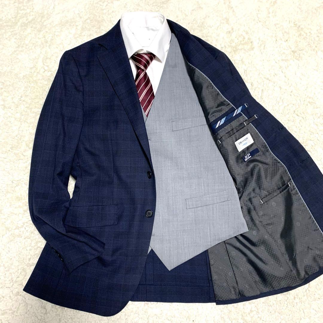 オリヒカ 3ピース 洗える シングルスーツ ネイビー ストレッチ セットアップ