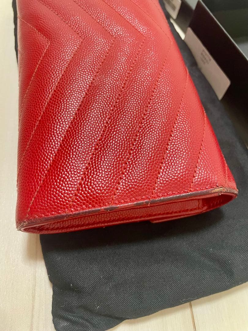 Saint Laurent レッド長財布 YSLロゴ
