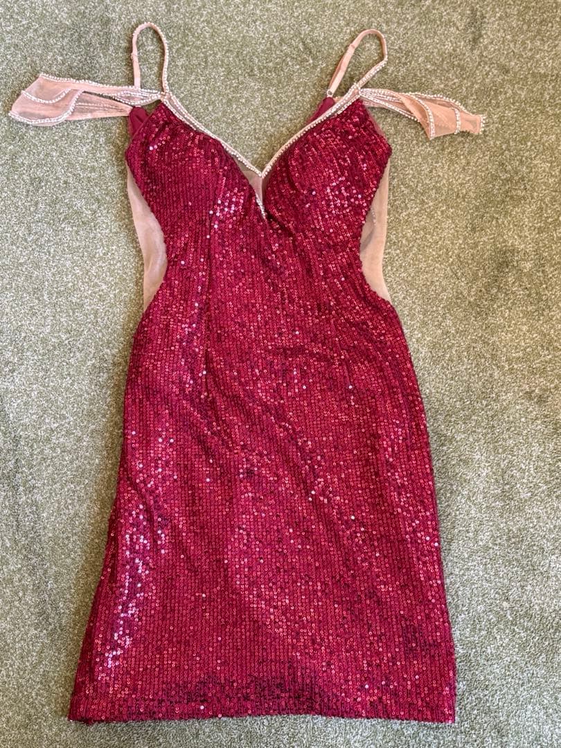 AR AngelR スパンコール タイトドレス M ワインレッド キャバドレス