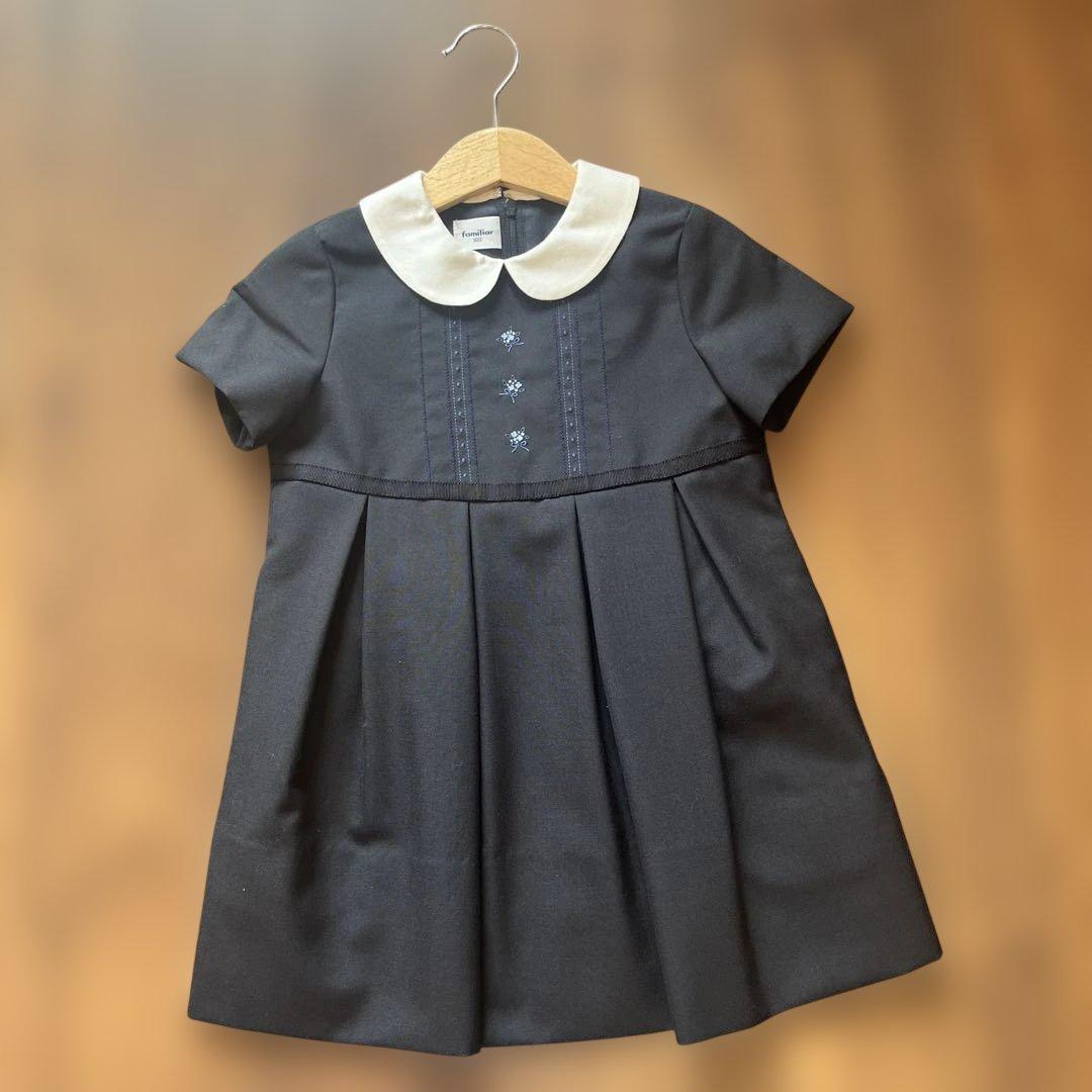 【ほぼ未使用】お受験⚫️familiar 紺色ワンピース 100cm