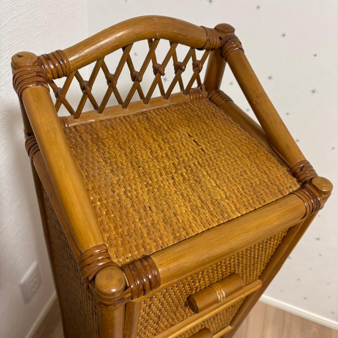 ラタン　5段チェスト　棚　引き出し　ラック　アジアンテイスト スリム