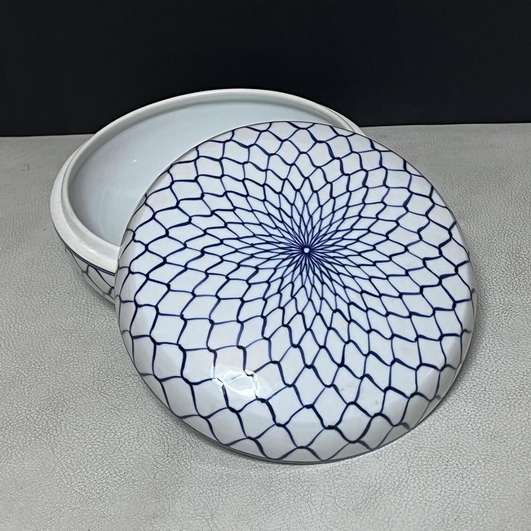 手塚祥堂 染付 網目 喰篭 共箱 平安 祥堂 喰籠 菓子器 茶道具 k3470