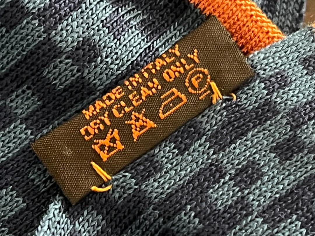 ◆HERMES エルメス H柄シルクマフラー ブルー系×オレンジライン