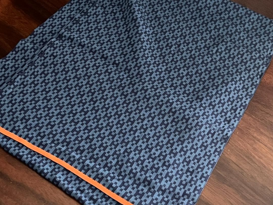 ◆HERMES エルメス H柄シルクマフラー ブルー系×オレンジライン