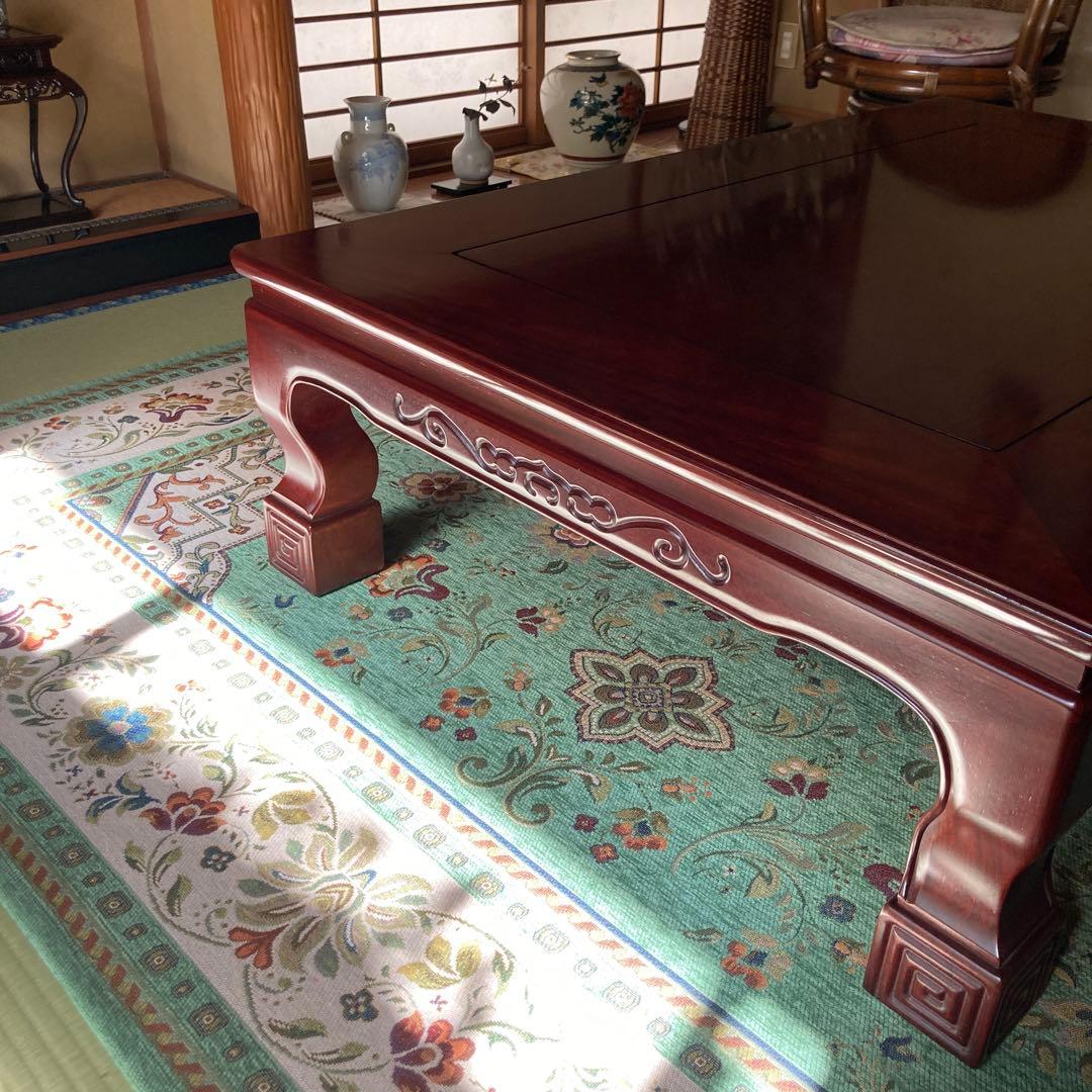 カリモク 家具 木製彫刻入り座卓 ダークブラウン