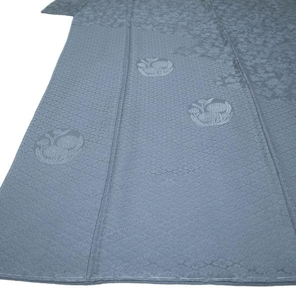 色無地 付下げ 付け下げ 着物 袷 グレー 地紋 裄68 Ｍ 中古 sn1516