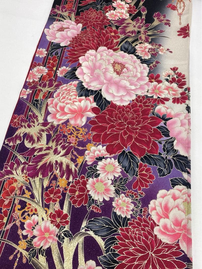 振袖 豪華 銀通し 刺繍 金彩 紋意匠 牡丹 身丈170cm 撥水加工済