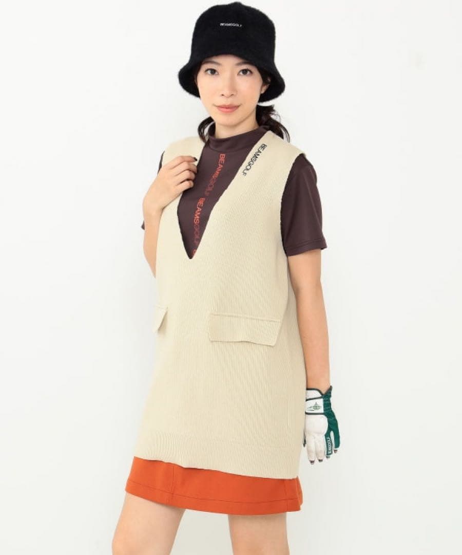 BEAMS GOLF Vネック ロング ニットベスト
