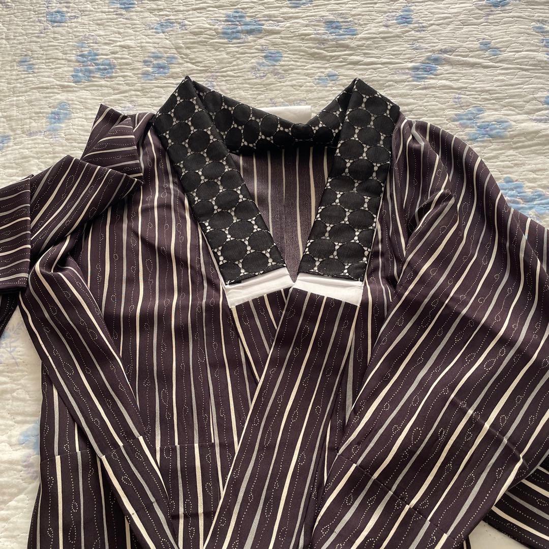 長襦袢紺色&紫系 正絹　半衿付き