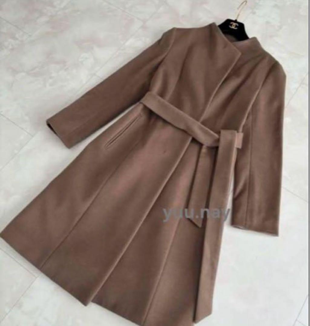 アンタイトル ロングコート ノーカラー コート ラップコート ブラウン M