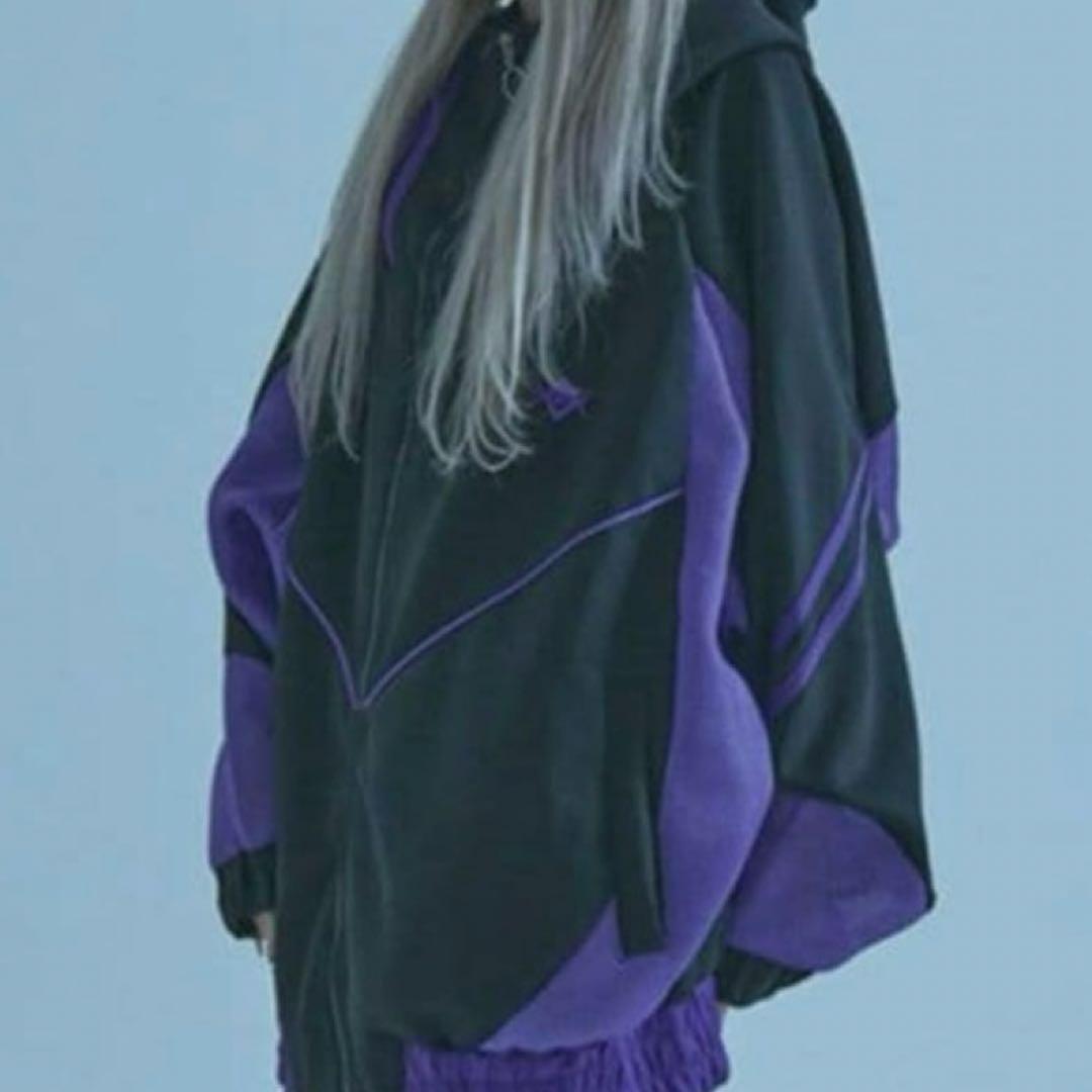 REFLEMレフレムメッシュ切替ハイネックジャージパーカー黒×紫ブラックパープル