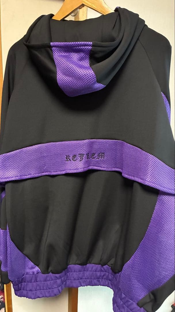 REFLEMレフレムメッシュ切替ハイネックジャージパーカー黒×紫ブラックパープル