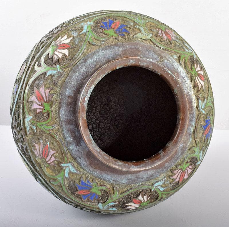 中国　古七宝琺瑯彩　花文瓶　C　R4052B