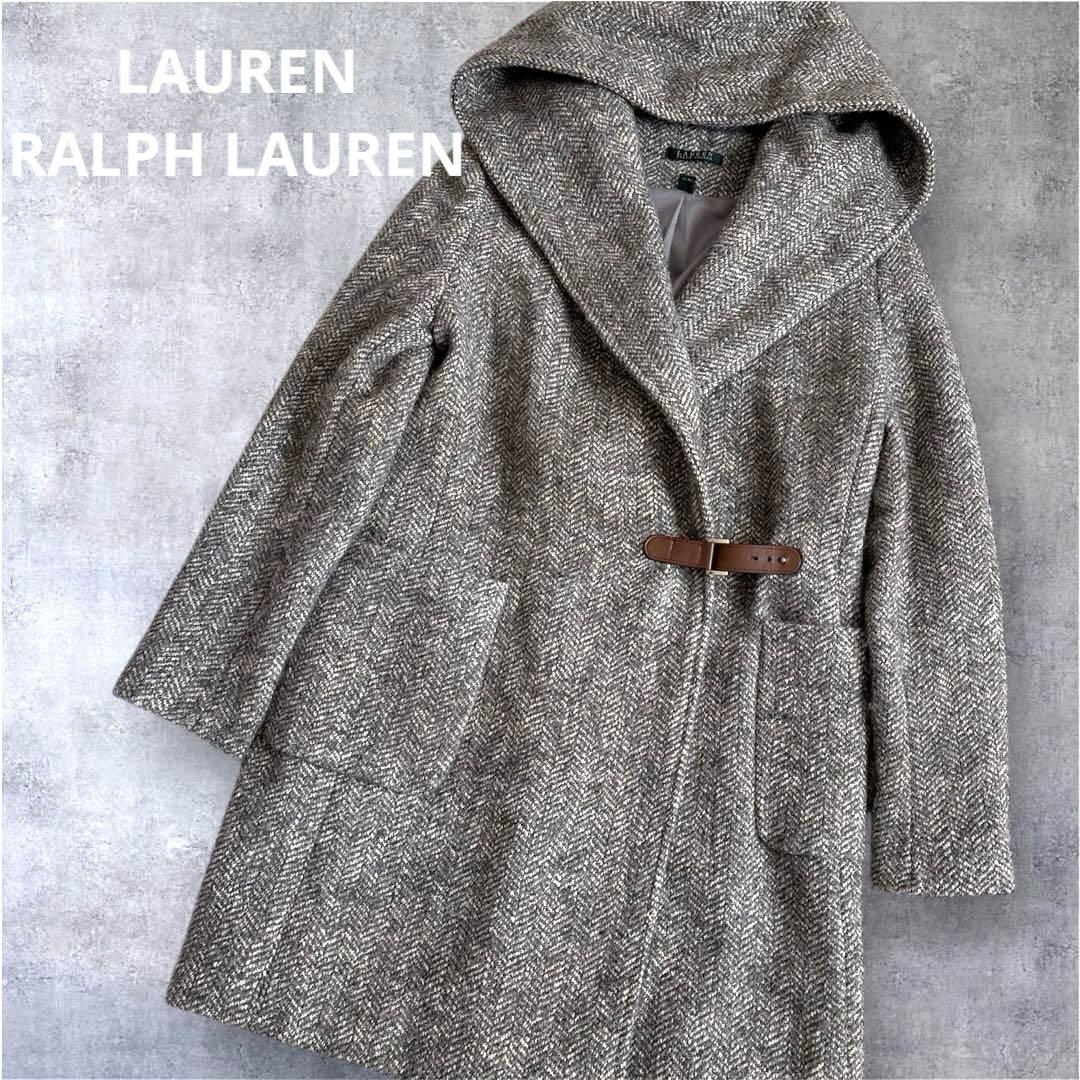 ラルフローレン　LAUREN ヘリンボーン柄 フード　コート　Lサイズ