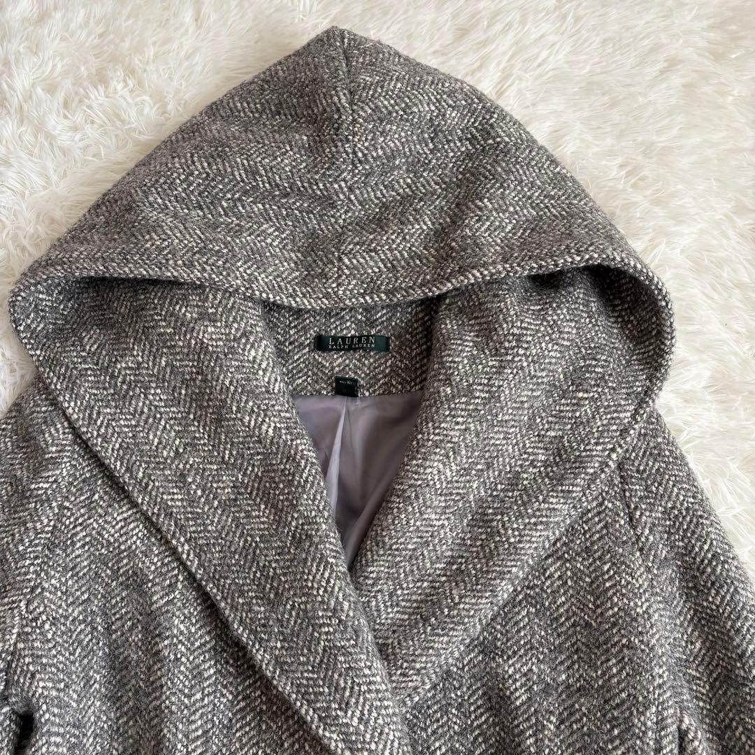 ラルフローレン　LAUREN ヘリンボーン柄 フード　コート　Lサイズ