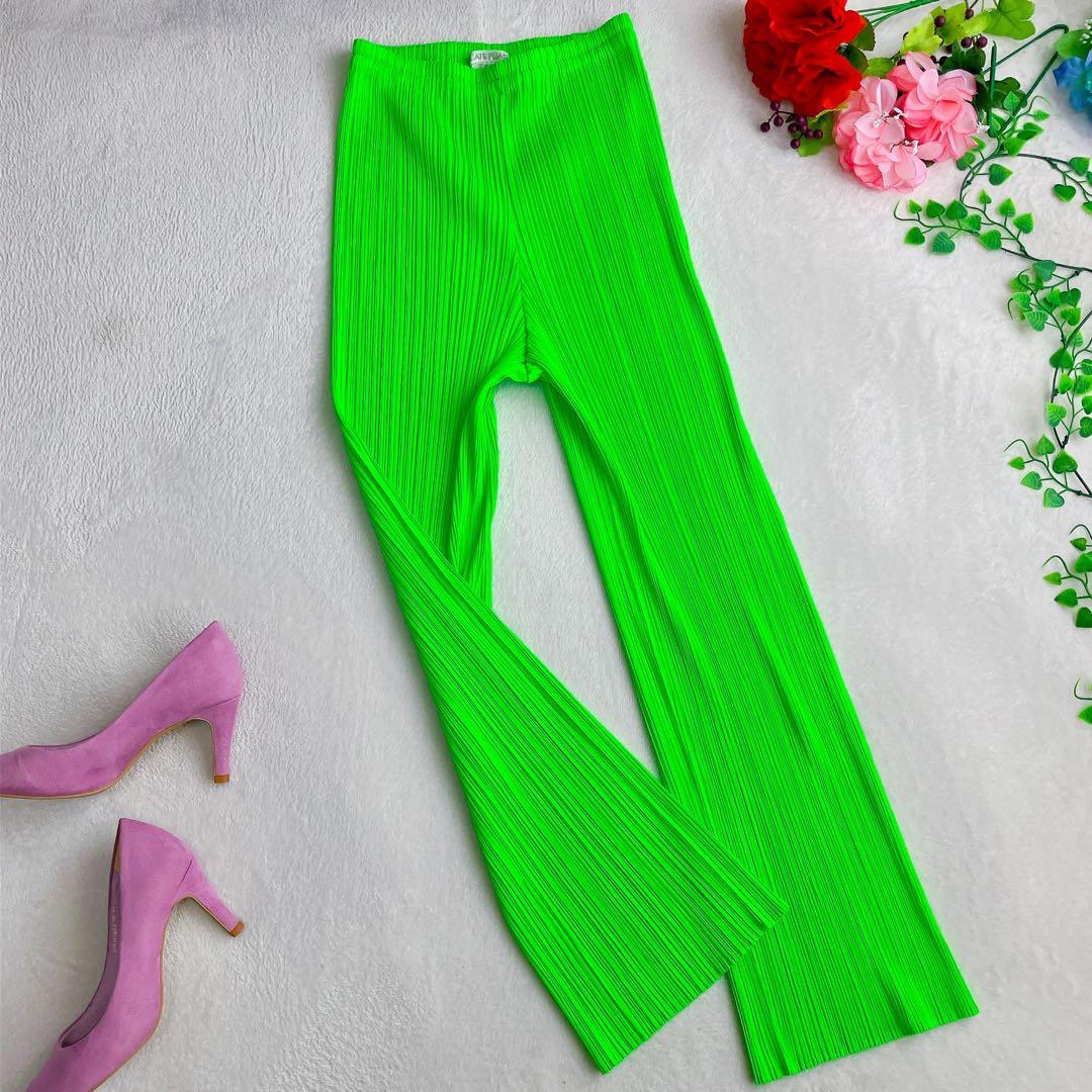 プリーツプリーズ イッセイミヤケ★ハイウエスト ビビッドカラーパンツ【極美品】