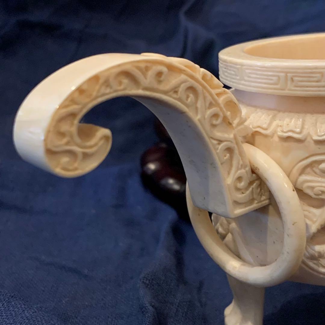 極上 天然高級素材 中国 乾隆 細密彫刻 香炉 置物