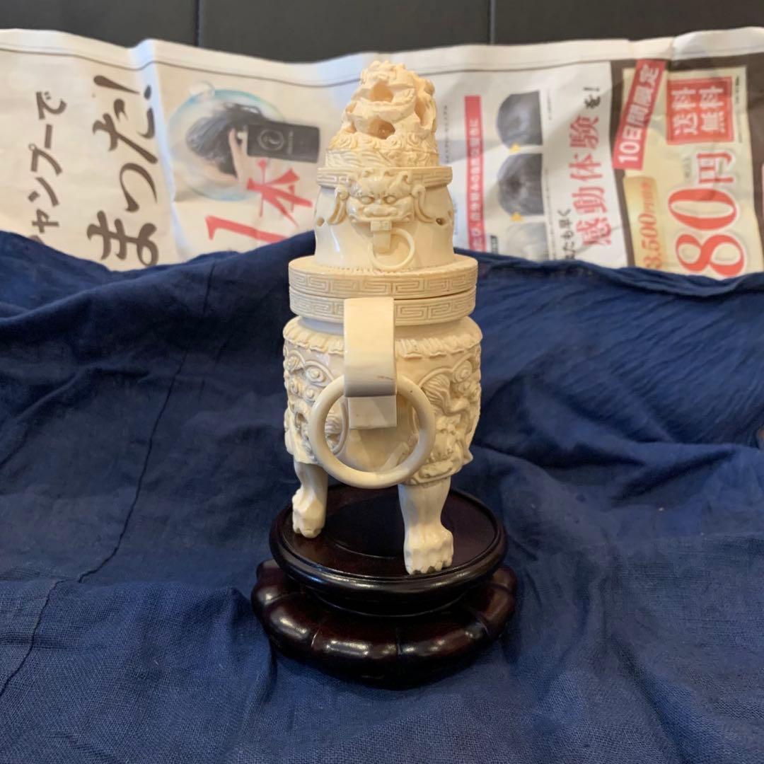 極上 天然高級素材 中国 乾隆 細密彫刻 香炉 置物