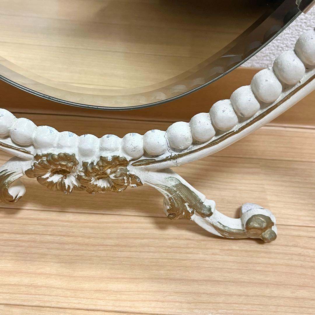 アンティーク　ドレッシングミラー　三面鏡　オーバル　ミラー　ドレッサー　ホワイト