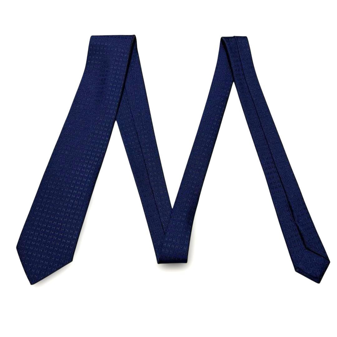 究極美品　HERMES　エルメス　ネクタイ　ネイビー　H柄　ファソネ　箱付　袋付