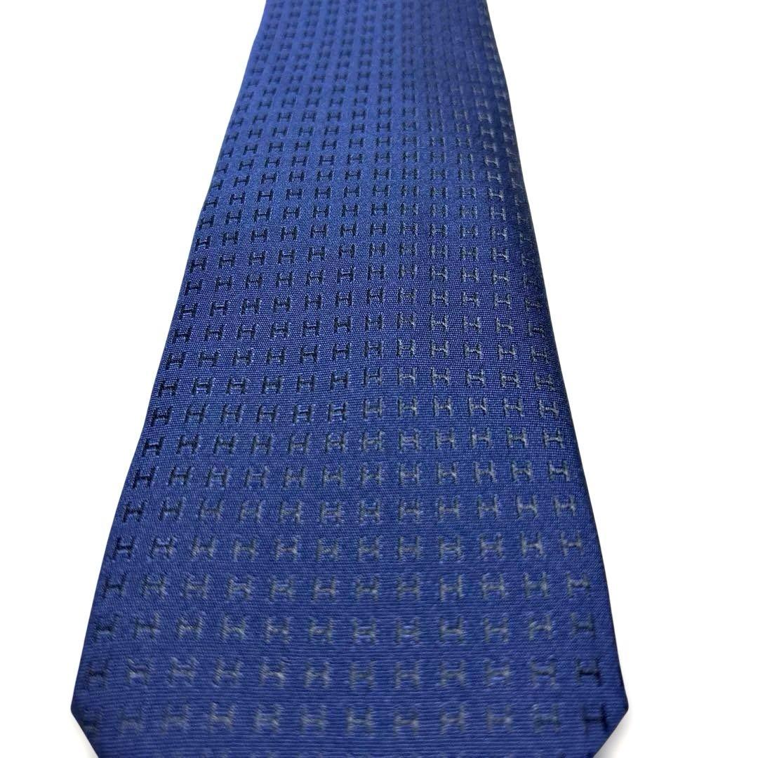 究極美品　HERMES　エルメス　ネクタイ　ネイビー　H柄　ファソネ　箱付　袋付
