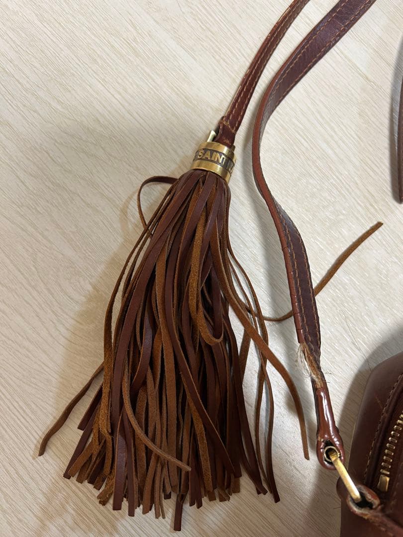 SAINT LAURENT かごバッグ ブラウン/ベージュ タッセル付き