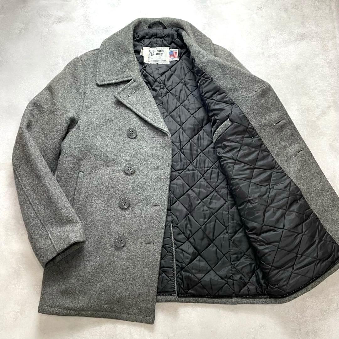 未使用級✨ショット キルティング ダブルピーコート メルトングレー L USA製