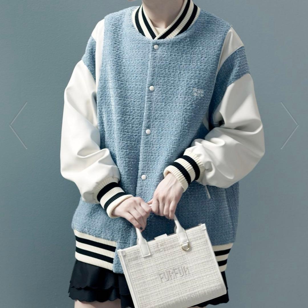 furfur ツイードスタジャン　水色