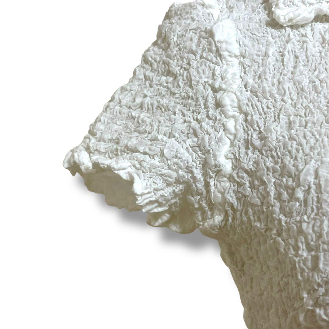 ISSEY MIYAKE me シャーリングカットソー 白　ワッフルプリーツ