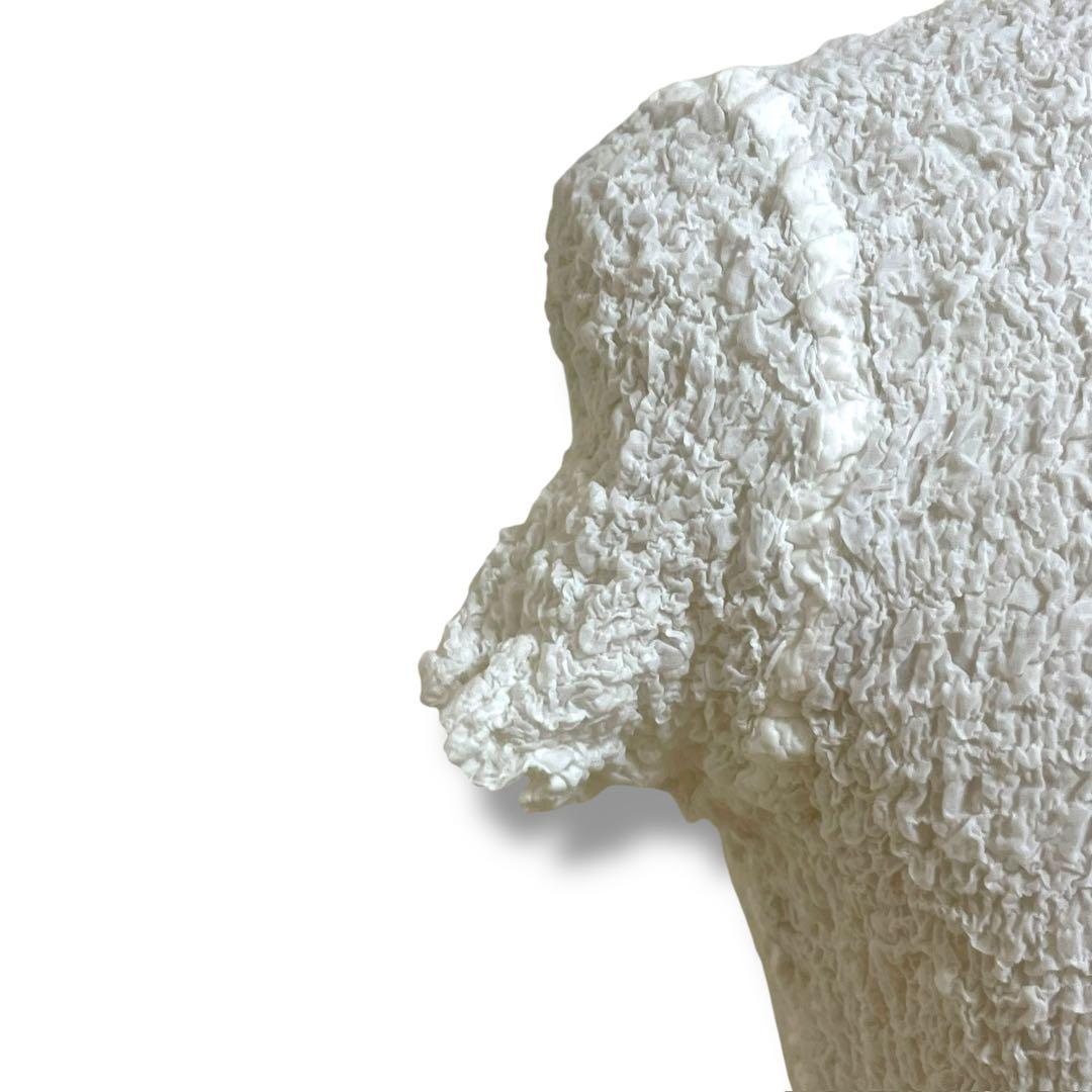 ISSEY MIYAKE me シャーリングカットソー 白　ワッフルプリーツ