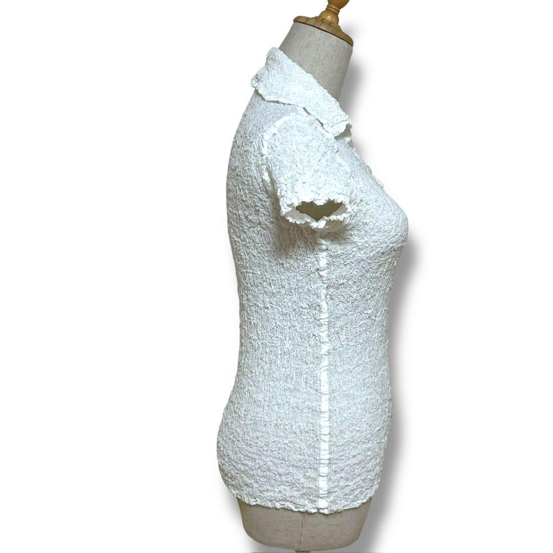 ISSEY MIYAKE me シャーリングカットソー 白　ワッフルプリーツ