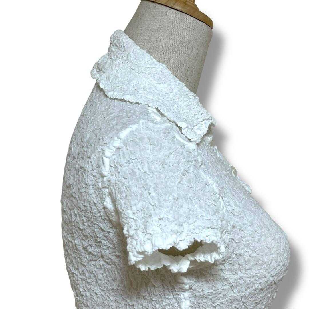 ISSEY MIYAKE me シャーリングカットソー 白　ワッフルプリーツ