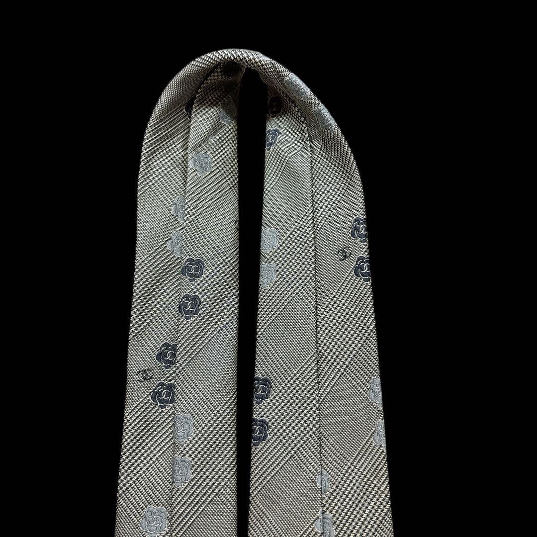 極美品 CHANEL ココマーク カメリア ネクタイ グレンチェック チェーン付