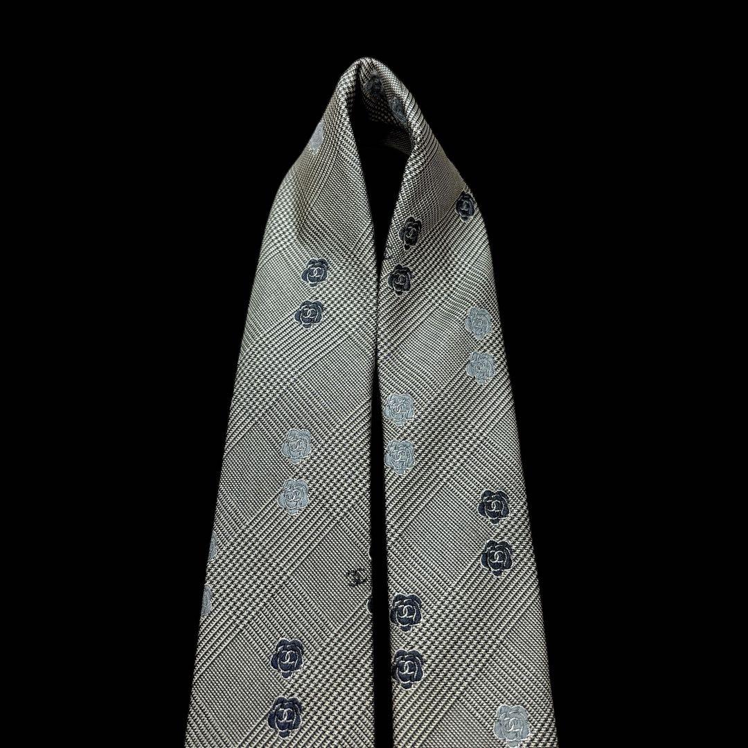 極美品 CHANEL ココマーク カメリア ネクタイ グレンチェック チェーン付