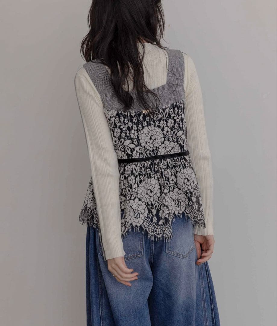 エイミーロウ　ベロアレース ペプラムビスチェキャミソール