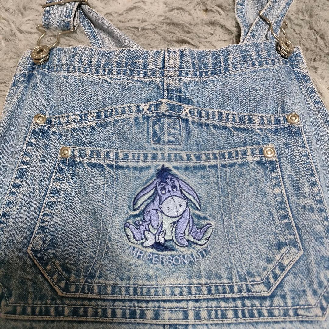 90s DISNEY　Pooh くまのプーさん デニムサロペット　オーバーオール