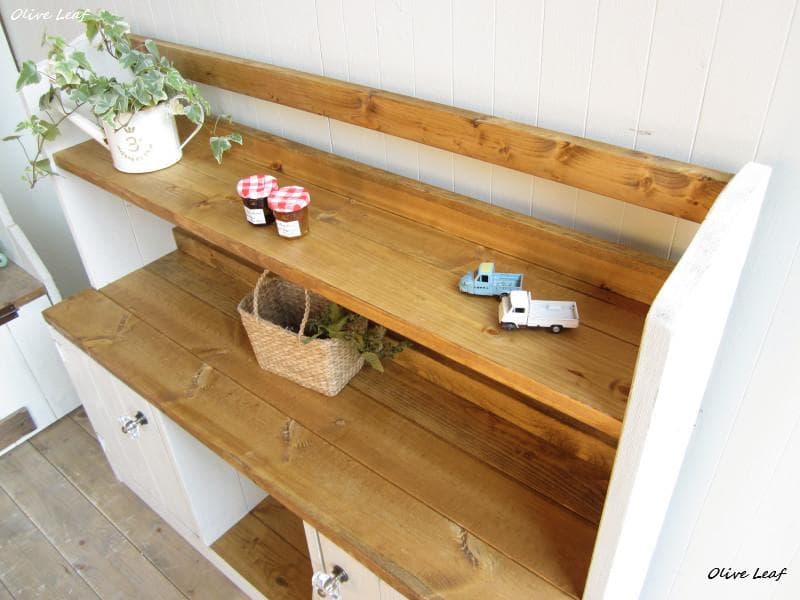 サイズ、デザインオーダー可！●２扉ローキャビネット●シャビーホワイト●受注製作