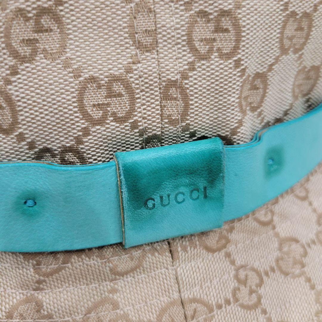 GUCCI　グッチ　総柄　ブルーリボン　バケットハット　帽子　キャップ