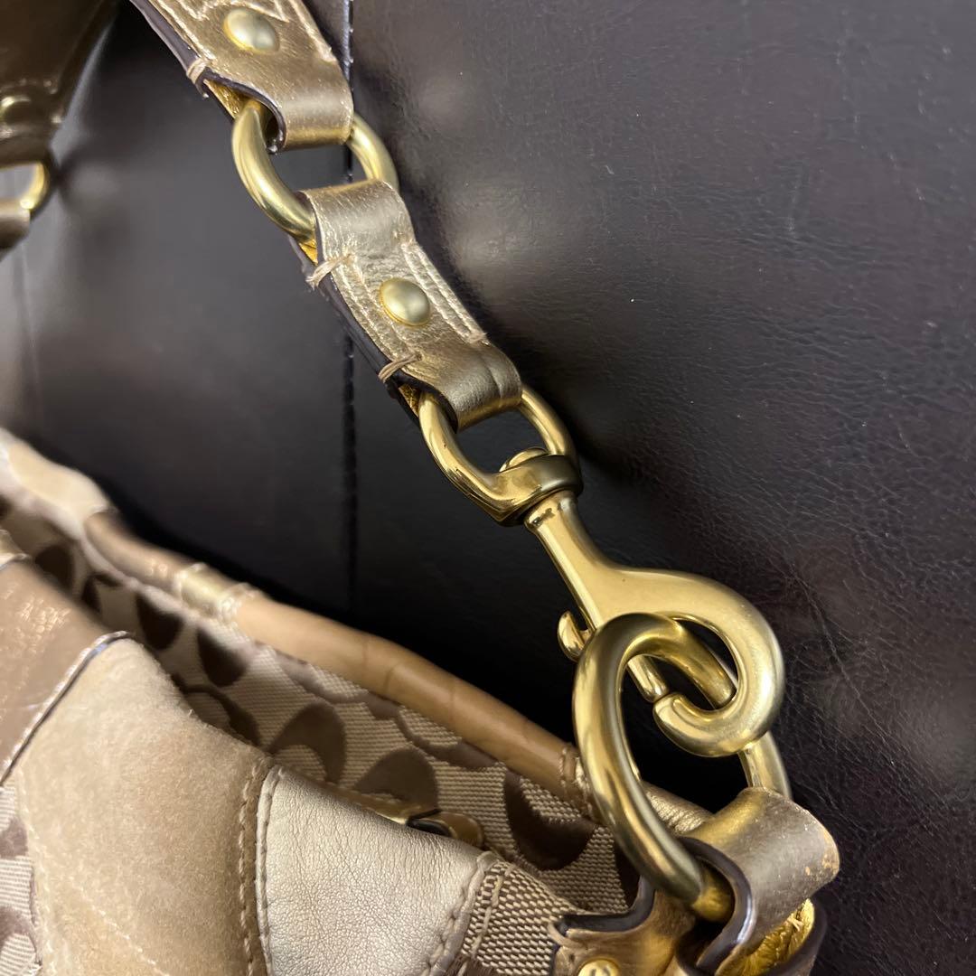 Coach ショルダーバッグ ベージュ ゴールド パッチワーク F14005