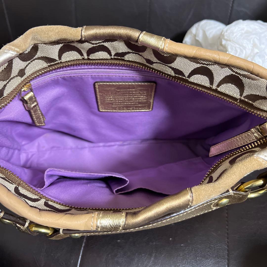 Coach ショルダーバッグ ベージュ ゴールド パッチワーク F14005