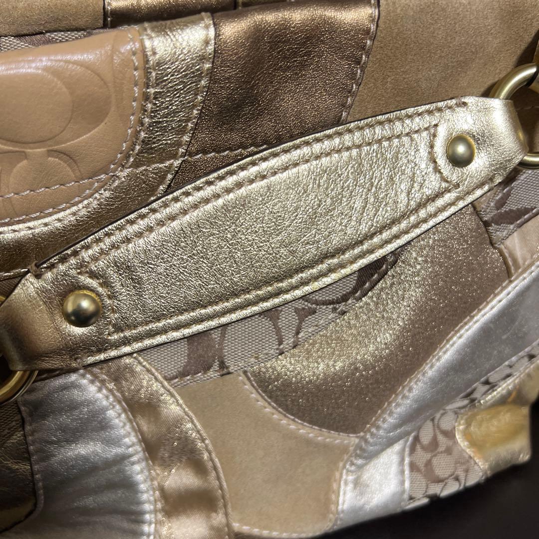 Coach ショルダーバッグ ベージュ ゴールド パッチワーク F14005