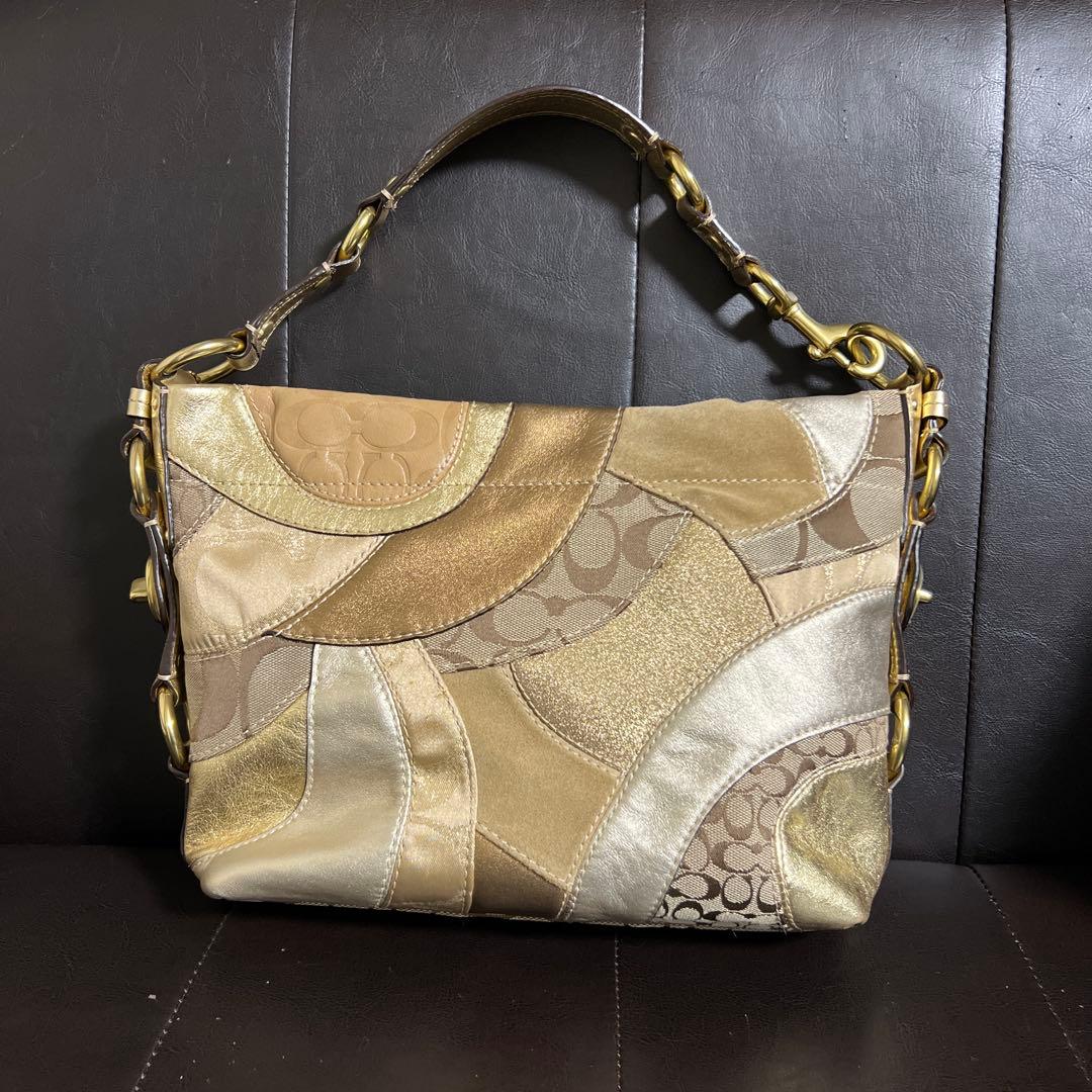 Coach ショルダーバッグ ベージュ ゴールド パッチワーク F14005